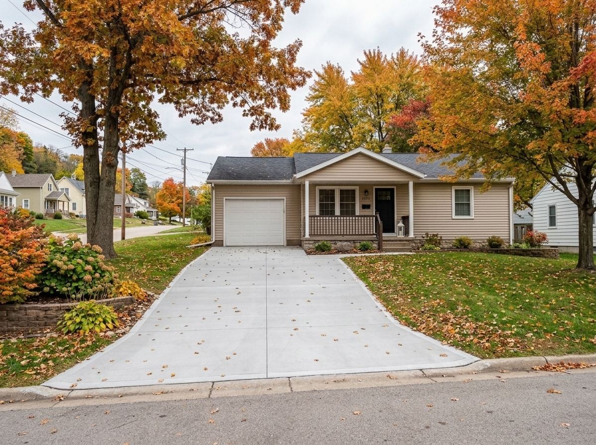 New broom-finish concrete driveway in Dubuque, Iowa
