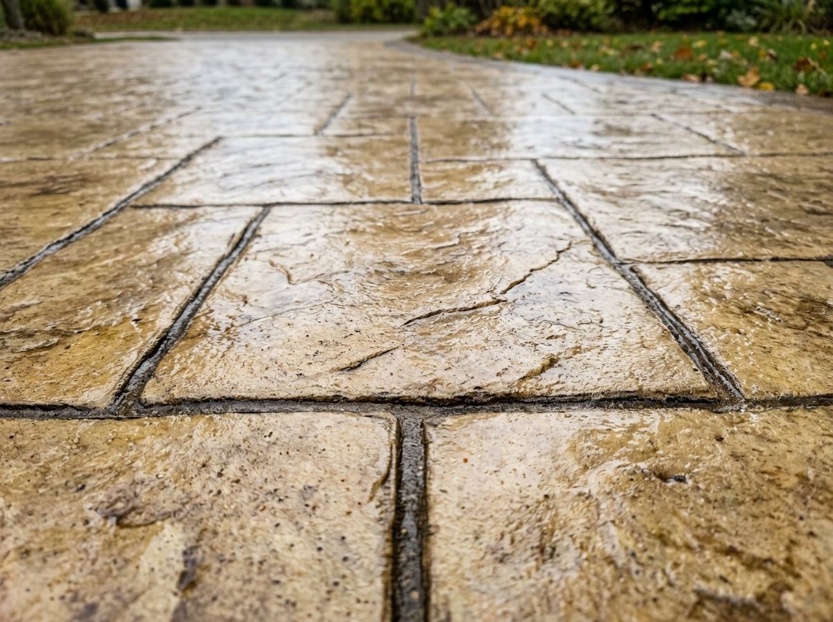 Sealed ashlar-pattern stamped concrete detail